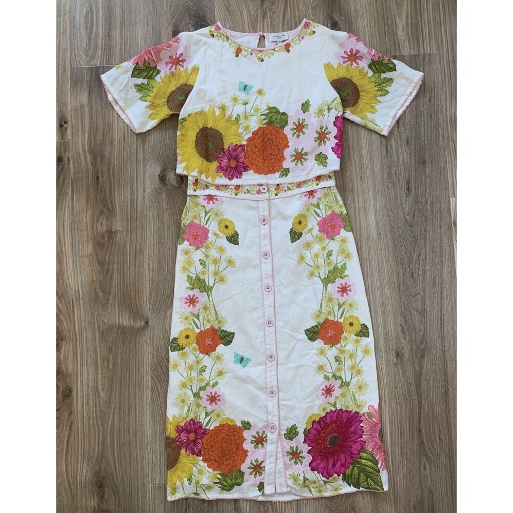 Elizabeth James The Label Paloma Top Frannie Midi Skirt Set Wildflower Ivory M